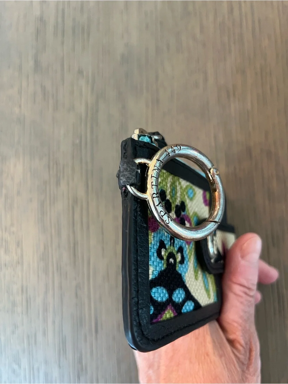 Spartina 449 Black Floral Cardholder with Turquoise Zip and Keyring
